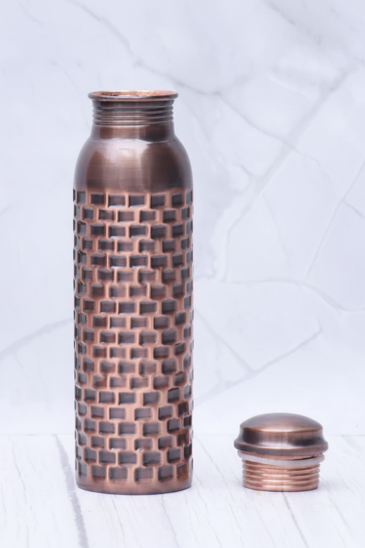 Pure Copper Water Bottle — Antique Brick Design 1000 ml
