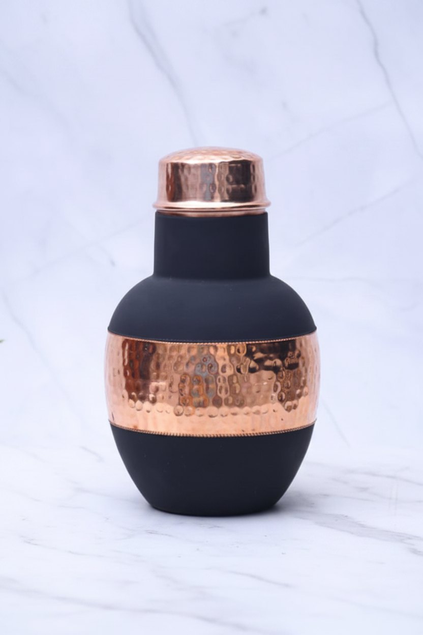 Pure Copper Silk Black Apple Pot with Inbuilt Glass | 1200ml | Ayurvedic | Designed in Norway