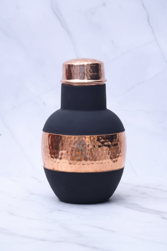 Pure Copper Silk Black Apple Pot with Inbuilt Glass | 1200ml | Ayurvedic | Designed in Norway
