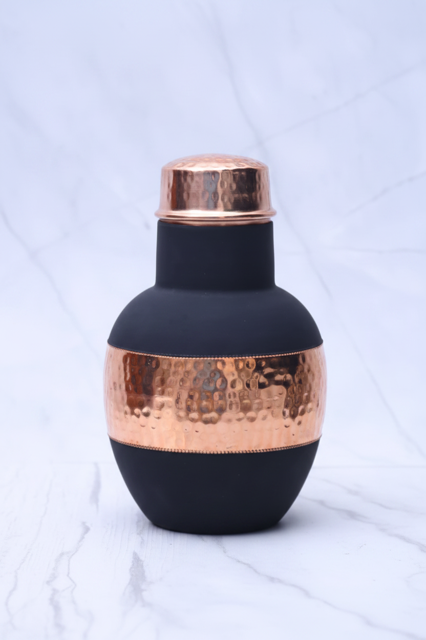 Pure Copper Silk Black Apple Pot with Inbuilt Glass | 1200ml | Ayurvedic | Designed in Norway