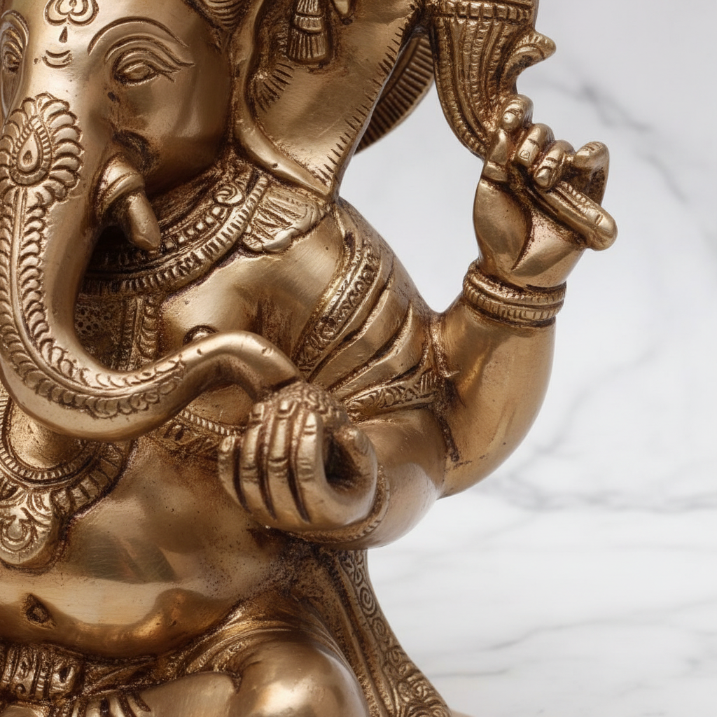 Brass Ganesha Idol – 8.5" Ganpati Statue | Handcrafted Spiritual Showpiece