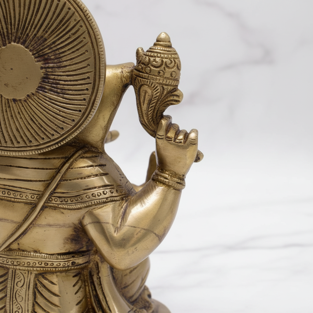 Brass Ganesha Idol – 8.5" Ganpati Statue | Handcrafted Spiritual Showpiece