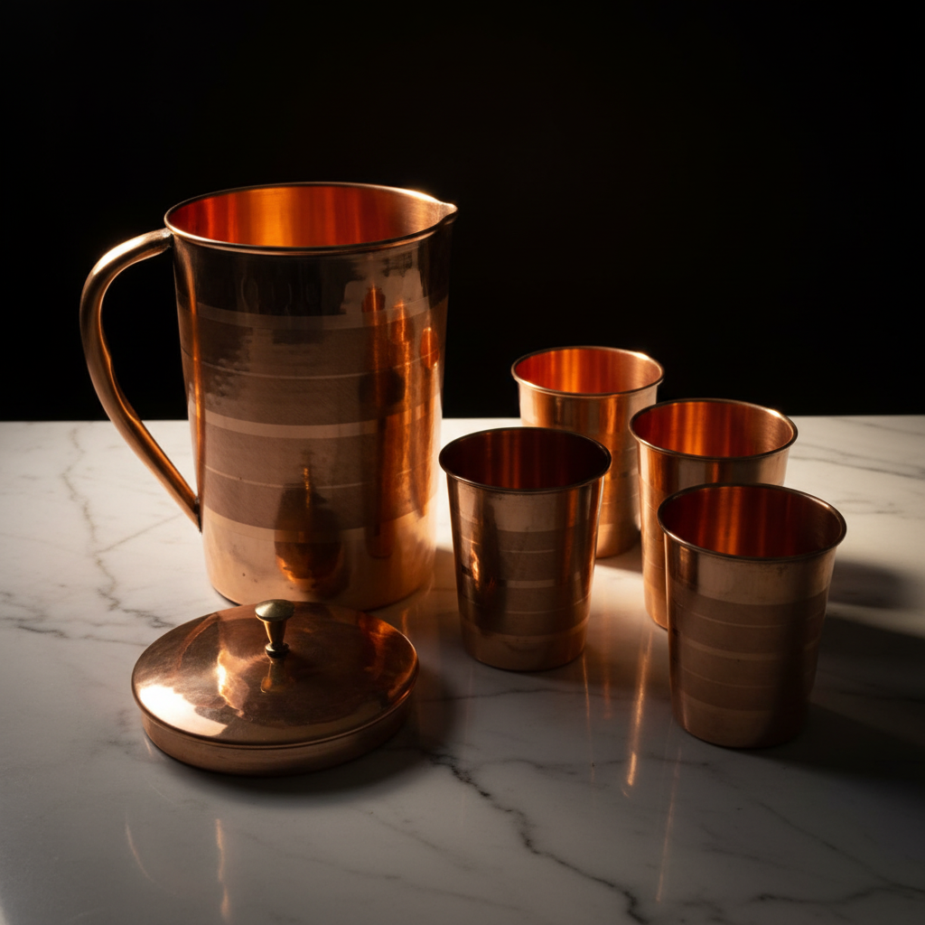 Pure Copper Jug and Glass Set (4-Piece) | Handcrafted Ayurvedic Water Set