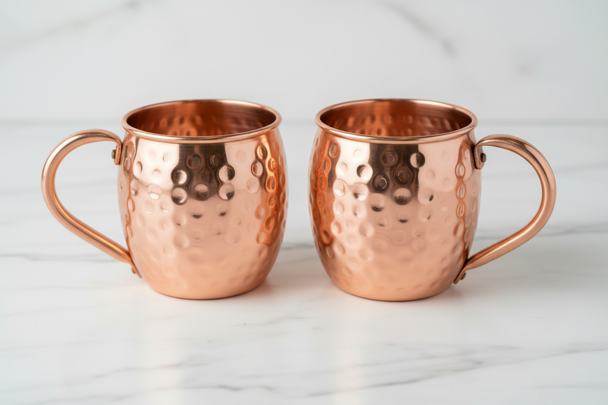 Pure Copper Moscow Mule Mugs – Set of 2 | Hammered Barrel Design