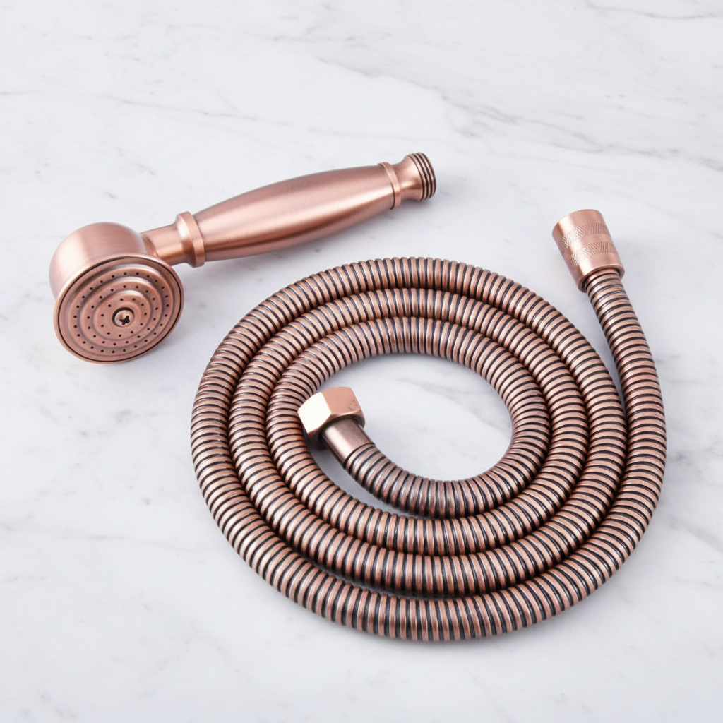 Antique Red Copper Telephone Hand Held Shower Head | 1.5m Hose | Water Saving Handheld Shower Set