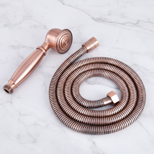 Antique Red Copper Telephone Hand Held Shower Head | 1.5m Hose | Water Saving Handheld Shower Set