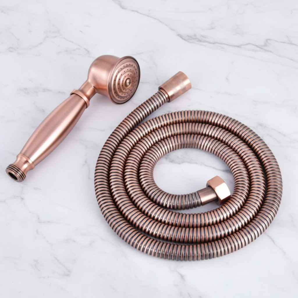 Antique Red Copper Telephone Hand Held Shower Head | 1.5m Hose | Water Saving Handheld Shower Set