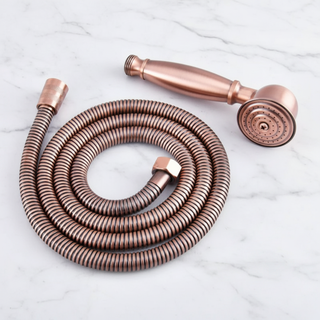 Antique Red Copper Telephone Hand Held Shower Head | 1.5m Hose | Water Saving Handheld Shower Set
