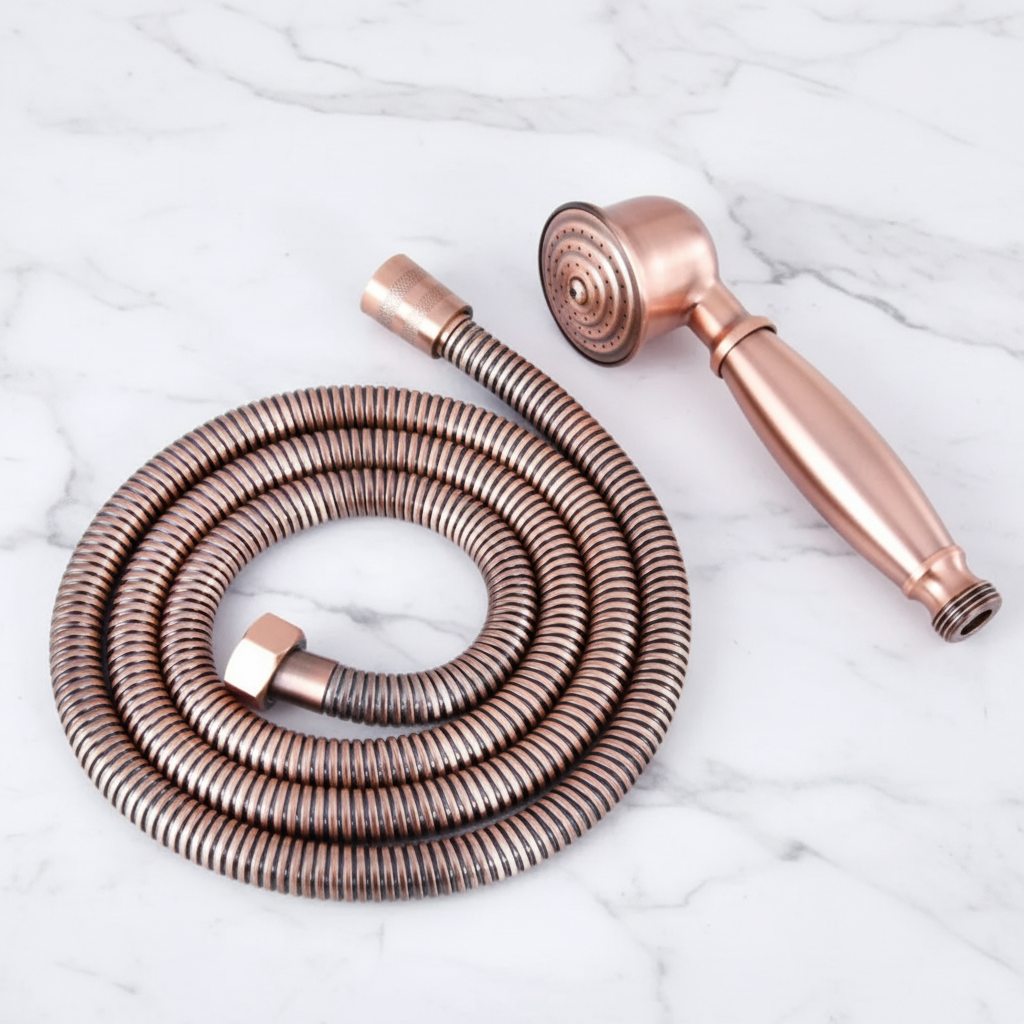 Antique Red Copper Telephone Hand Held Shower Head | 1.5m Hose | Water Saving Handheld Shower Set