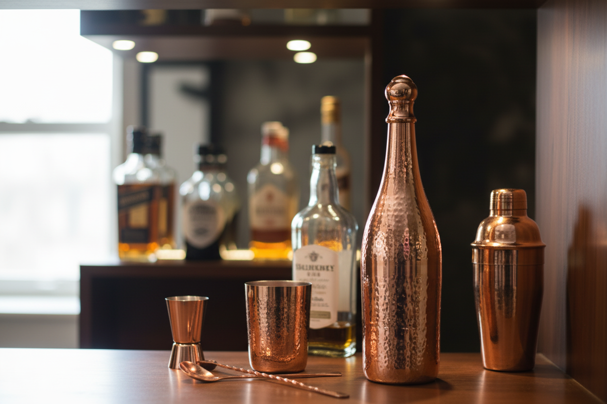Copper-Finished Hammered Champagne Bottle Case – Pure Brass Decorative Barware | 41cm