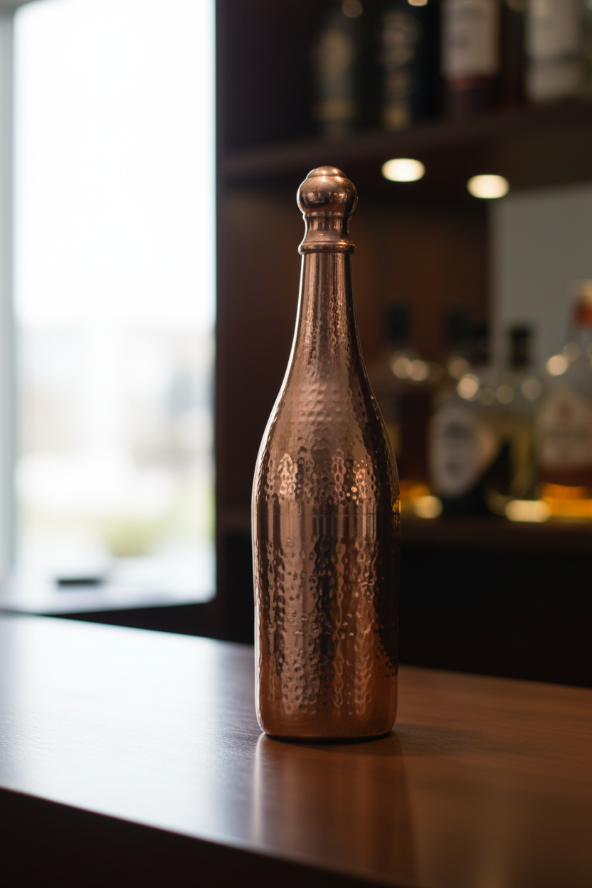 Copper-Finished Hammered Champagne Bottle Case – Pure Brass Decorative Barware | 41cm