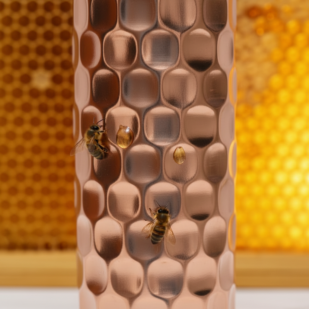 Honeycomb Design / Heavy Brick Hammered Pure Copper Water Bottle 1000ml