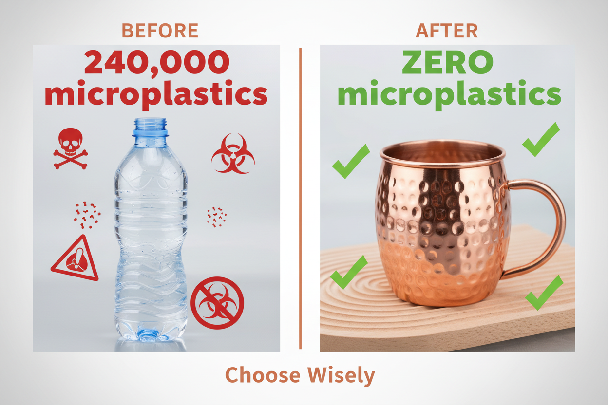 Before and after comparison plastic bottle vs copper mug