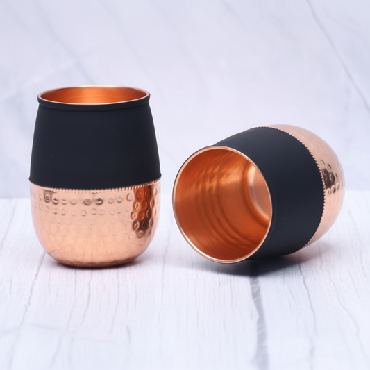 Pure Copper Silk Black Half Hammered Dholak Tumbler – Set of 2 | 250ml