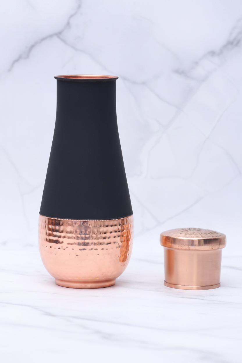 Pure Copper Silk Black Tulip Jar with Inbuilt Glass | 1400ml | Ayurvedic | Designed in Norway