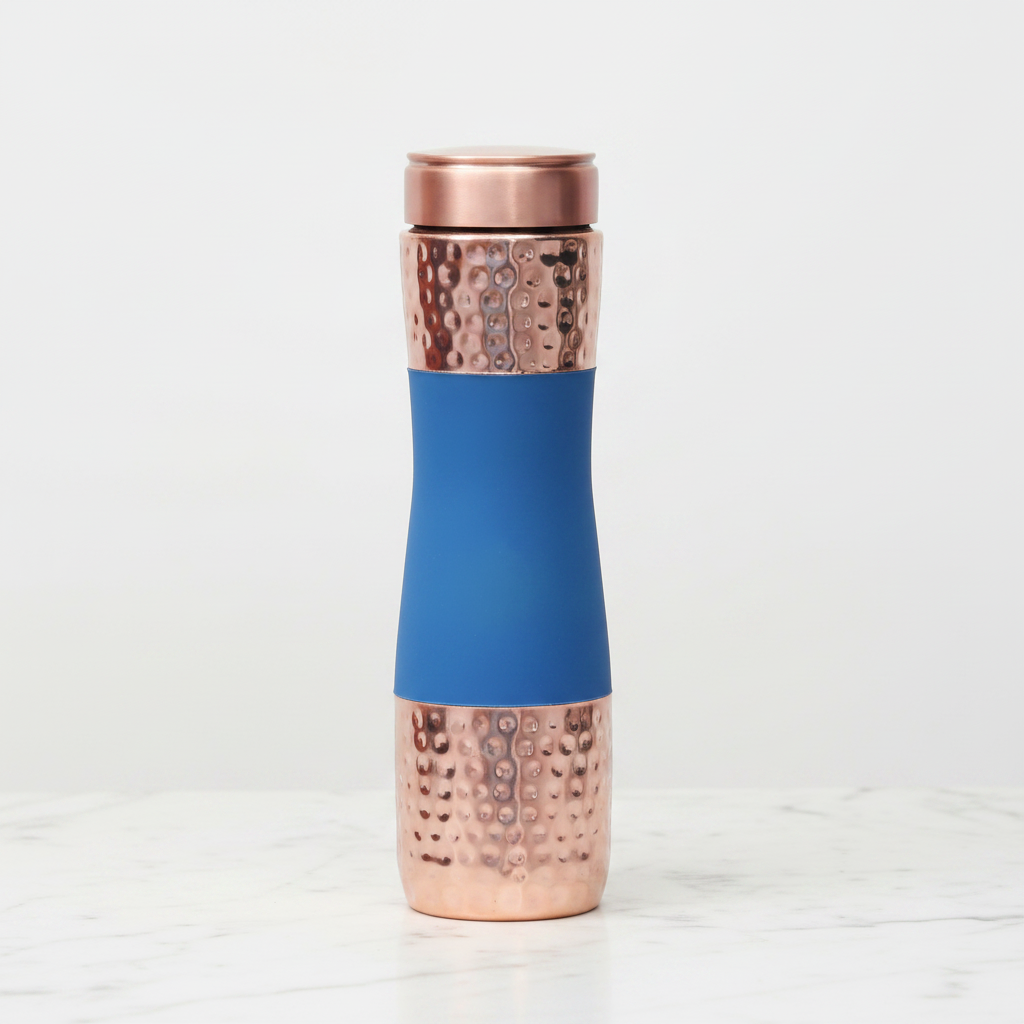 Pure Copper Water Bottle Set of 3 – Red, Green & Blue | Hammered Silk Finish
