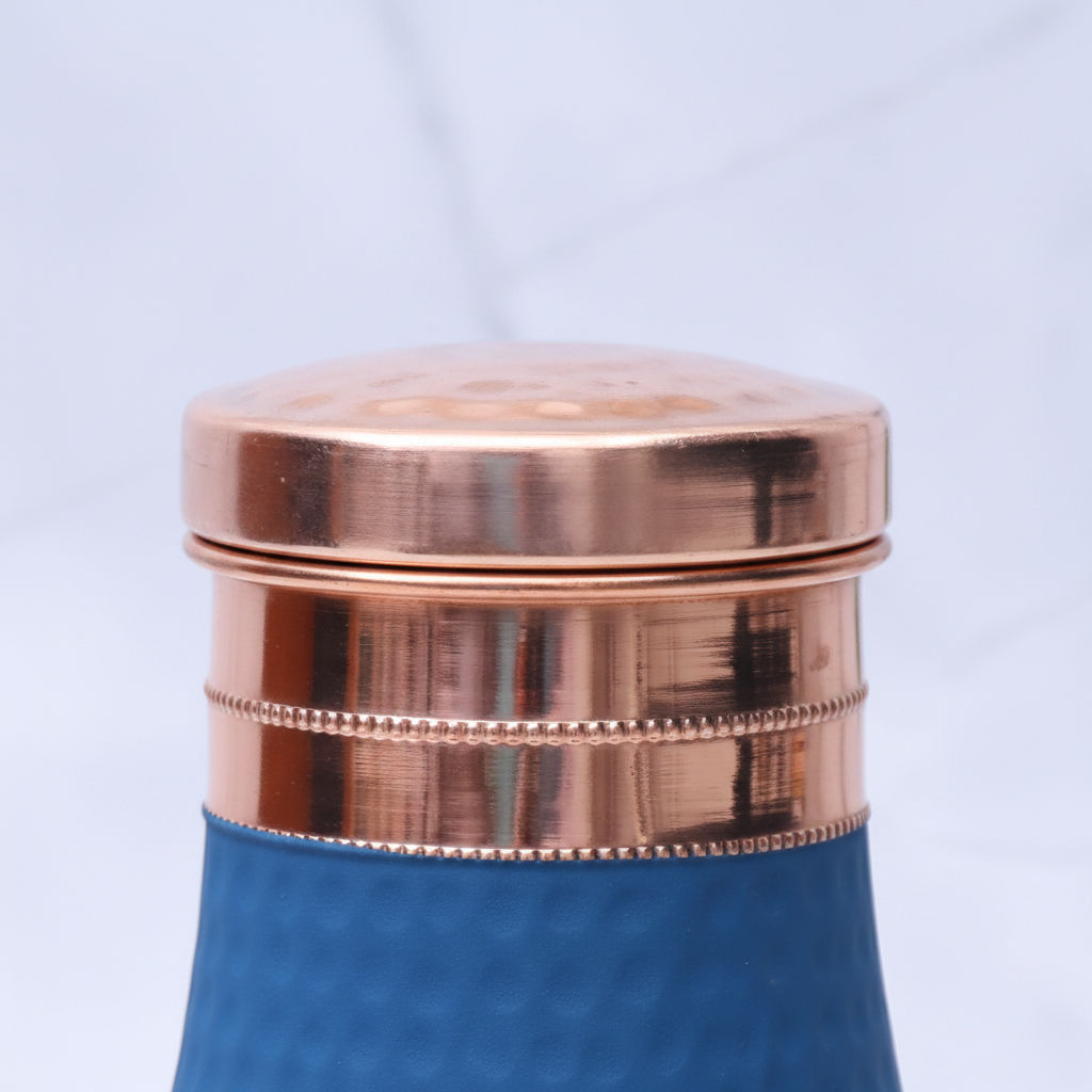 Pure Copper Silk Blue Bedside Jar with Inbuilt Glass | 1000ml | Ayurvedic | Designed in Norway