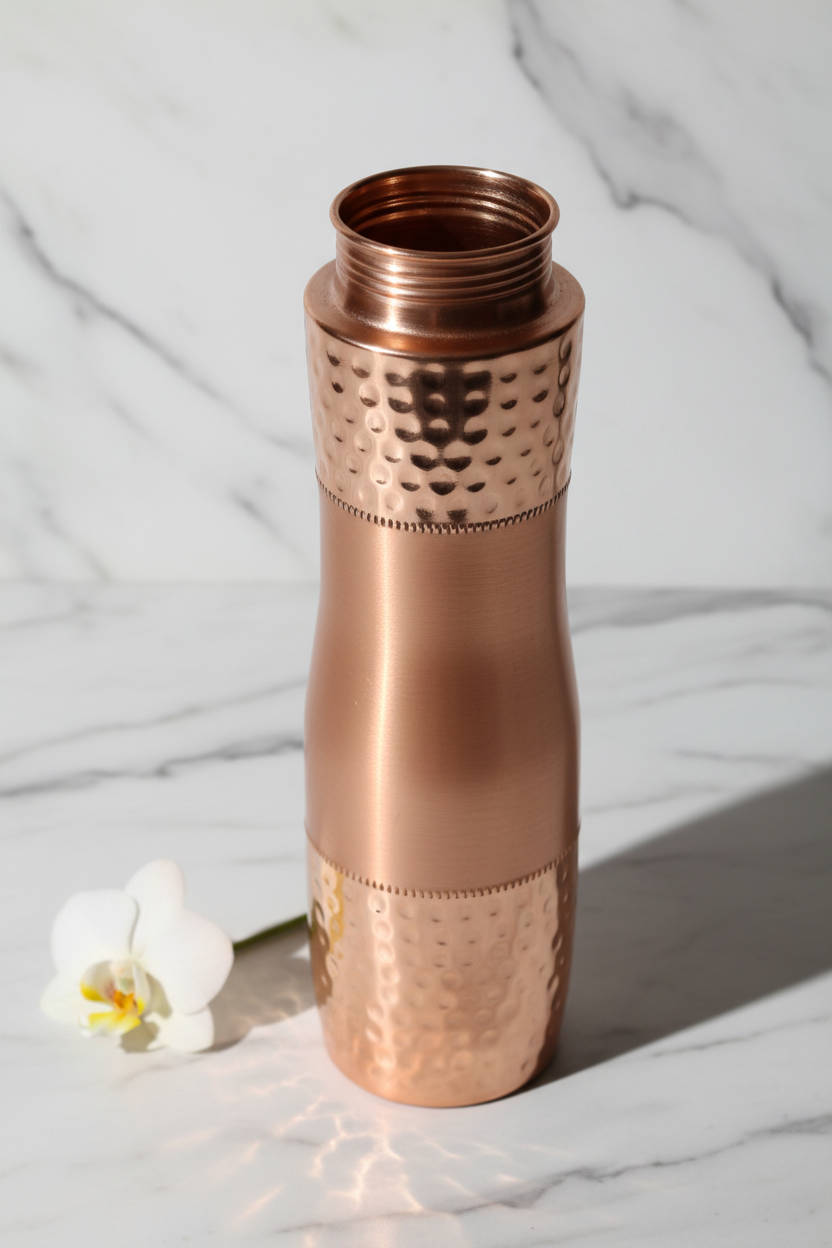 Pure Copper Water Bottle – Curved Dual-Texture Design 1000ml | Ayurvedic Tamra Jal