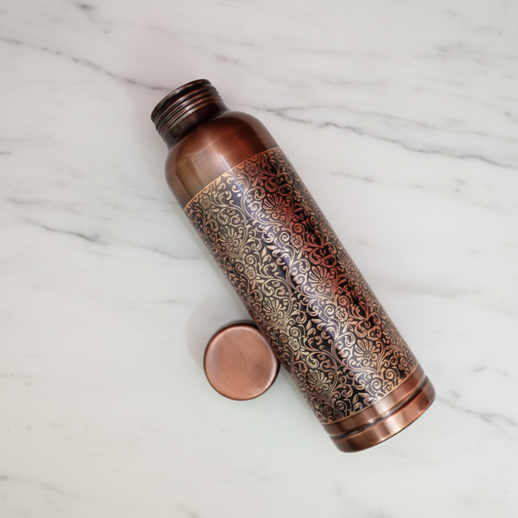 Pure Copper Water Bottle – Milton Antique Engraved Design (1L) | Ayurvedic & Leak-Proof