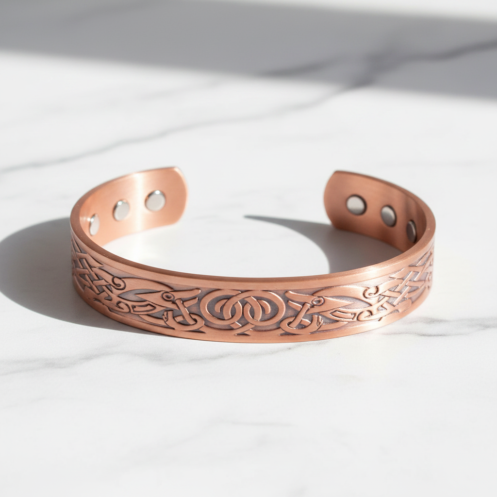 Nordic Celtic Copper Cuff Bracelet – Adjustable Open Bangle