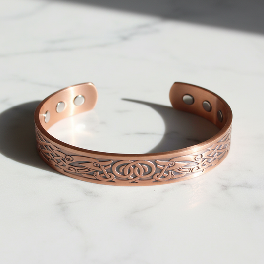 Nordic Celtic Copper Cuff Bracelet – Adjustable Open Bangle