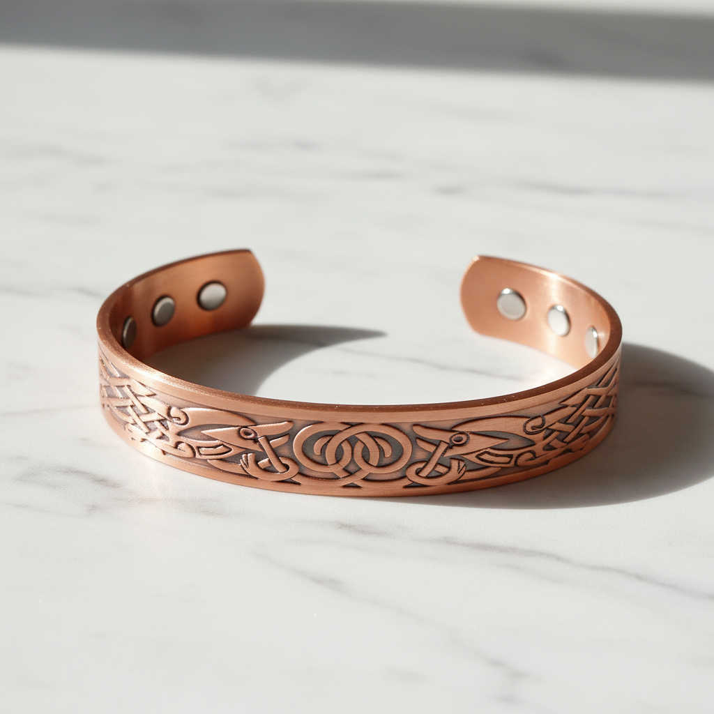 Nordic Celtic Copper Cuff Bracelet – Adjustable Open Bangle