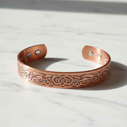 Nordic Celtic Copper Cuff Bracelet – Adjustable Open Bangle