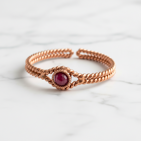 Copper Tensor Bracelet – Red Quartz Crystal & Ra-Mu Cubit Energy Generator