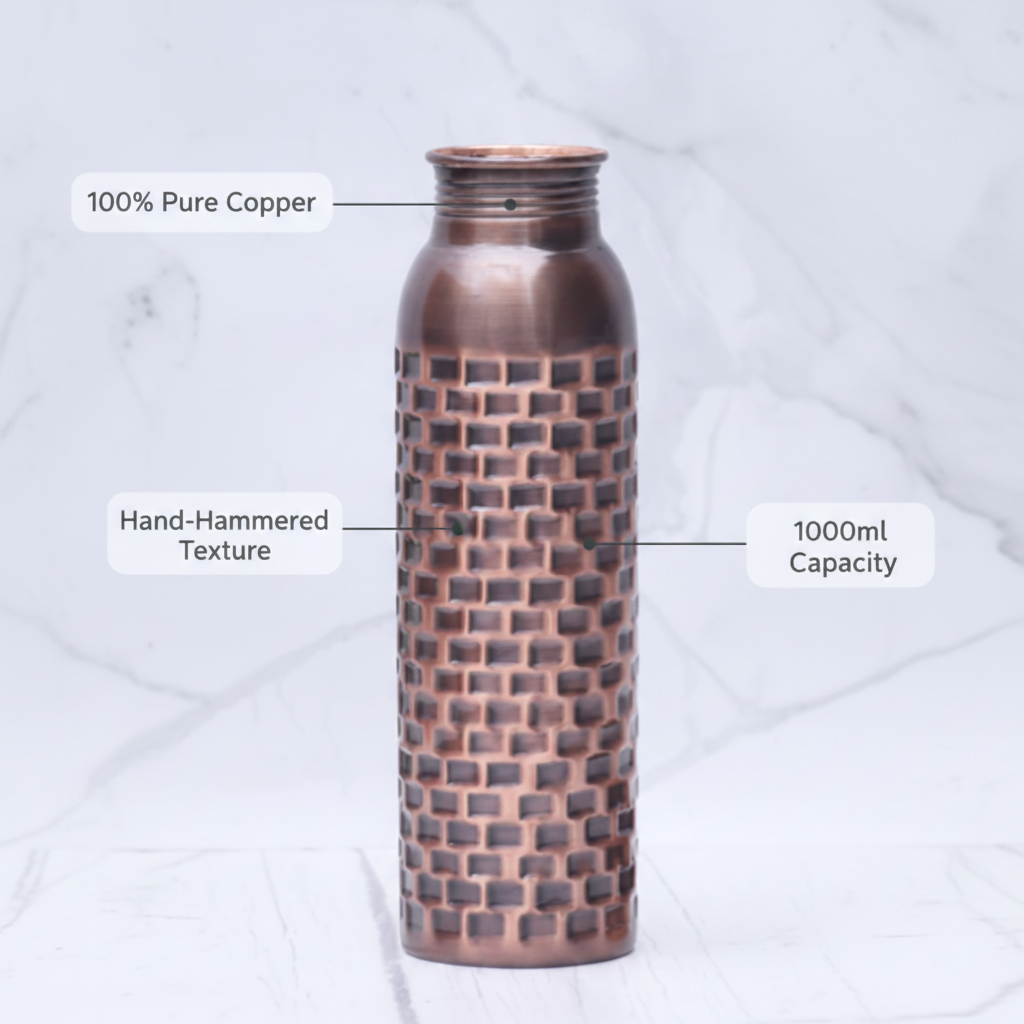 Pure Copper Water Bottle — Antique Brick Design 1000 ml