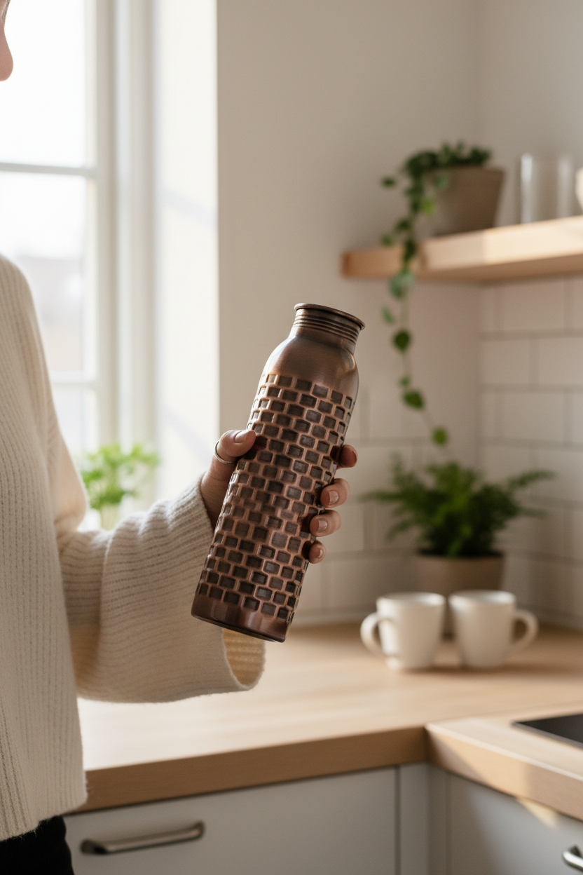 Pure Copper Water Bottle — Antique Brick Design 1000 ml