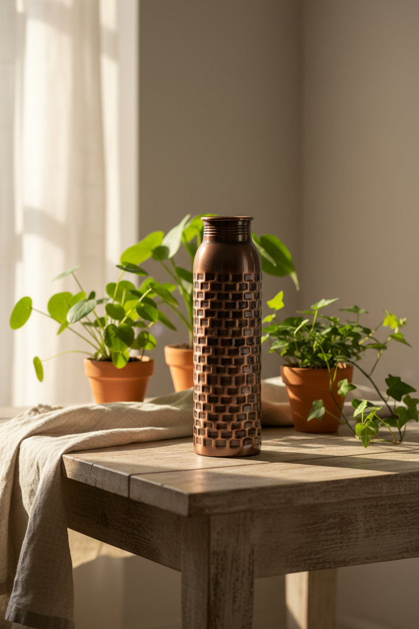 Pure Copper Water Bottle — Antique Brick Design 1000 ml