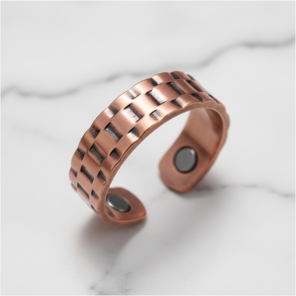 Pure Copper Brick Grid Open Ring | Joint Pain Relief