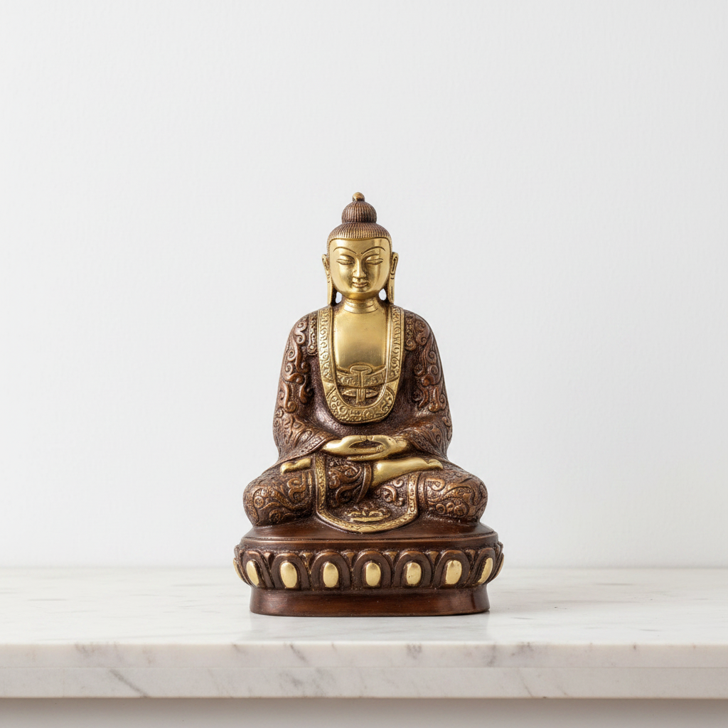 Brass Buddha in Deep Meditation Statue – 8" | Handcrafted Spiritual Decor