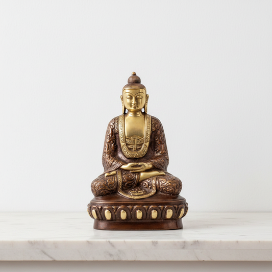 Brass Buddha in Deep Meditation Statue – 8" | Handcrafted Spiritual Decor