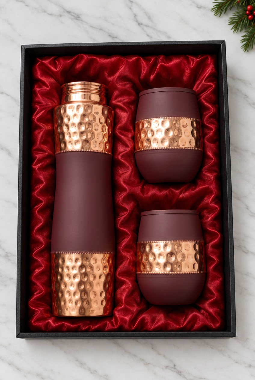 Burgundy & Hammered Copper Christmas Gift Set