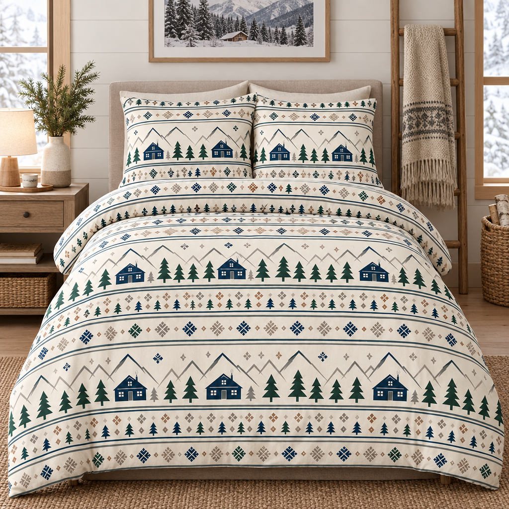 Scandinavian Cabin 100% Cotton Duvet Cover Set with 2 Shams