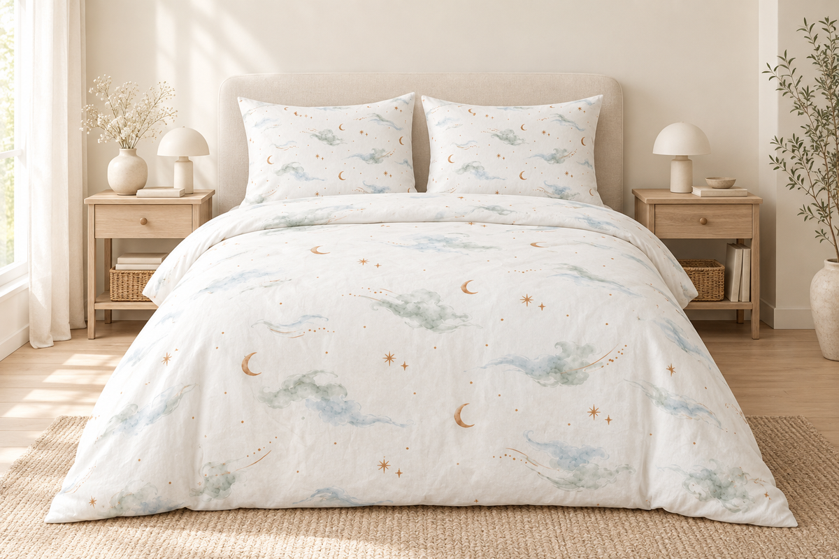 Celestial Cloud 100% Cotton Duvet Cover Set with 2 Shams