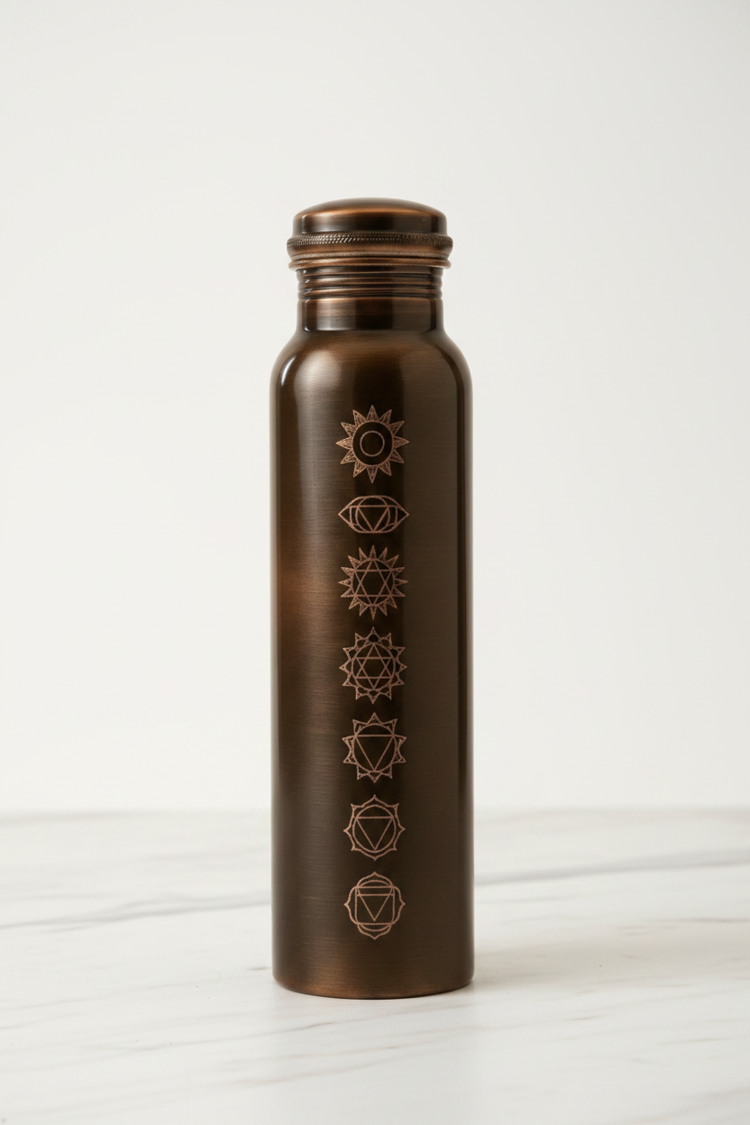 Copper Water Bottle 34OZ / 1L | 7 Chakra Handcrafted | Dark Antique Black
