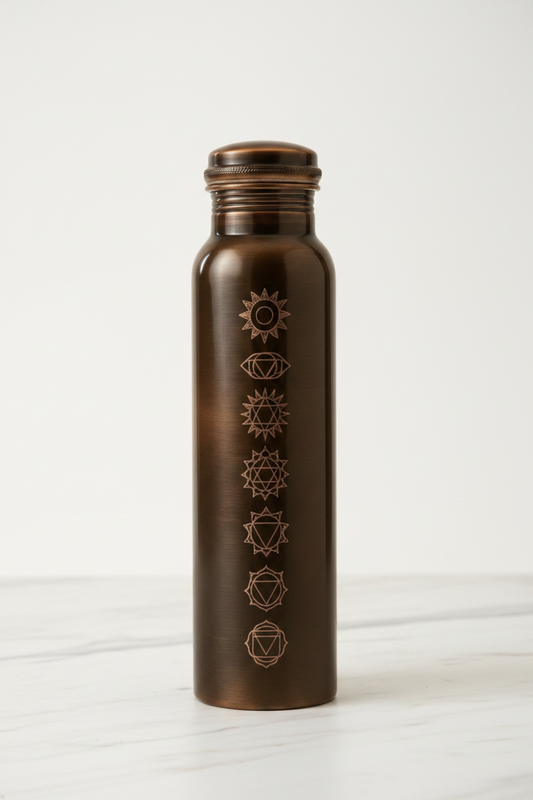 Copper Water Bottle 34OZ / 1L | 7 Chakra Handcrafted | Dark Antique Black