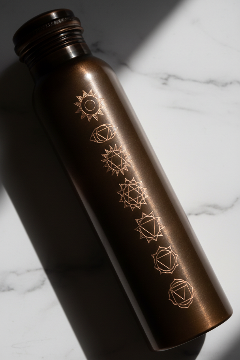 Copper Water Bottle 34OZ / 1L | 7 Chakra Handcrafted | Dark Antique Black