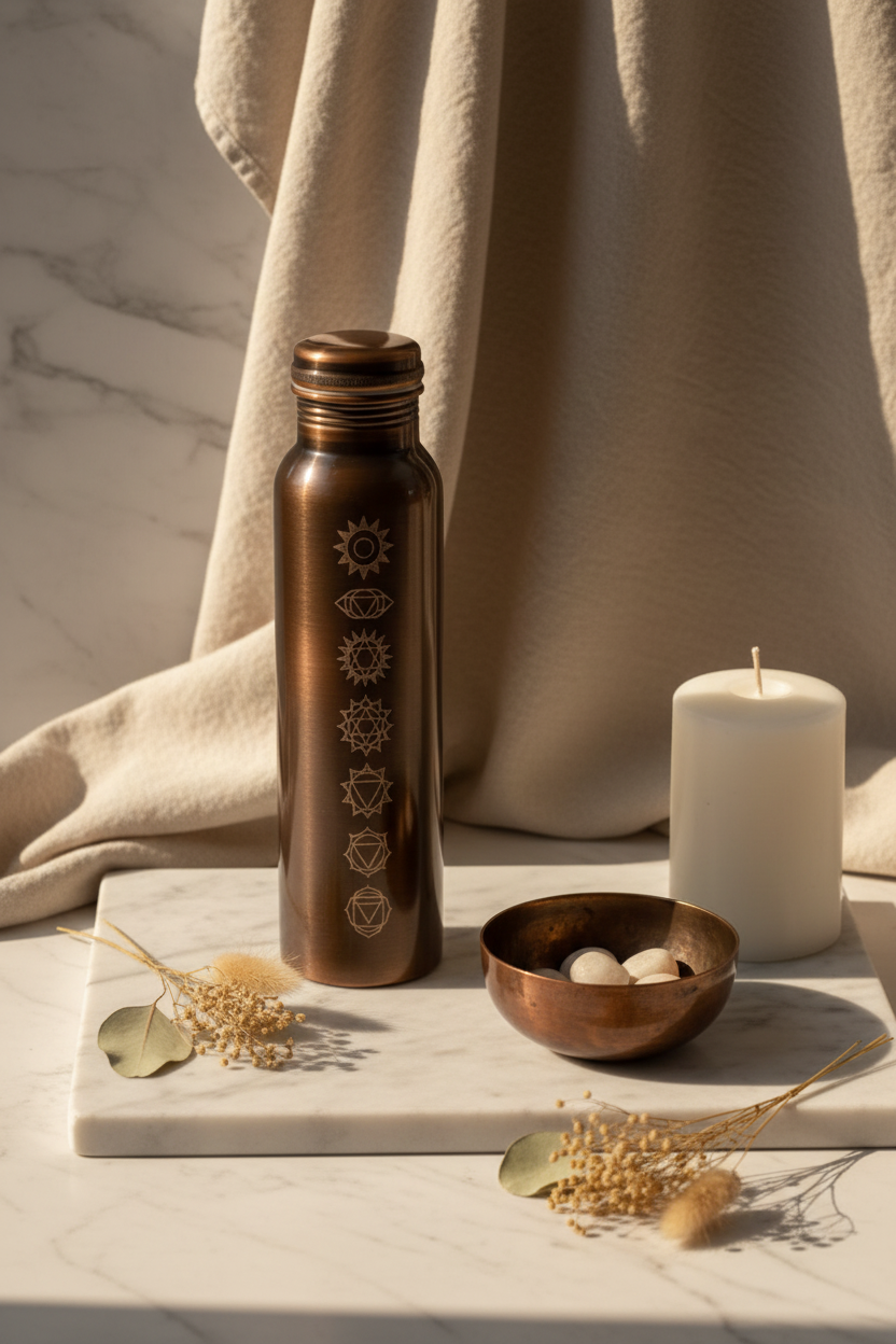 Copper Water Bottle 34OZ / 1L | 7 Chakra Handcrafted | Dark Antique Black