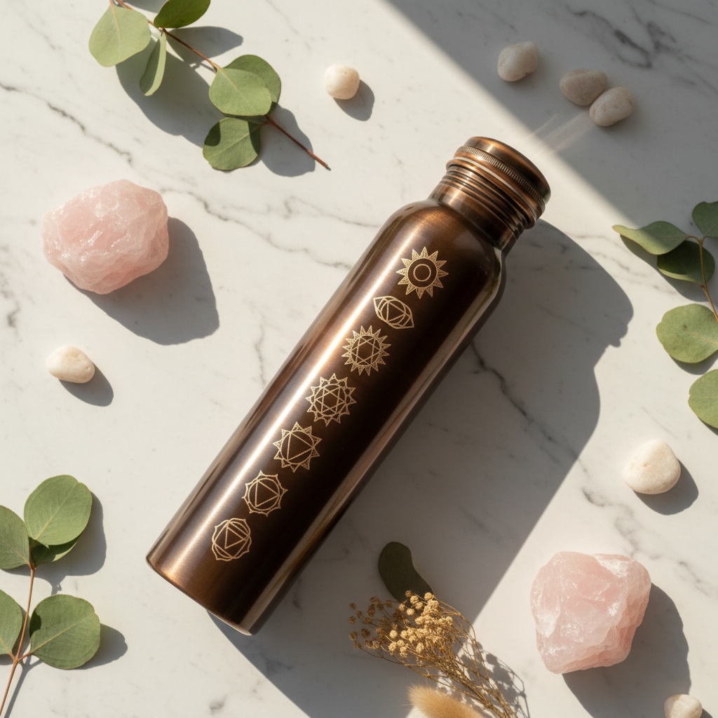 Copper Water Bottle 34OZ / 1L | 7 Chakra Handcrafted | Dark Antique Black