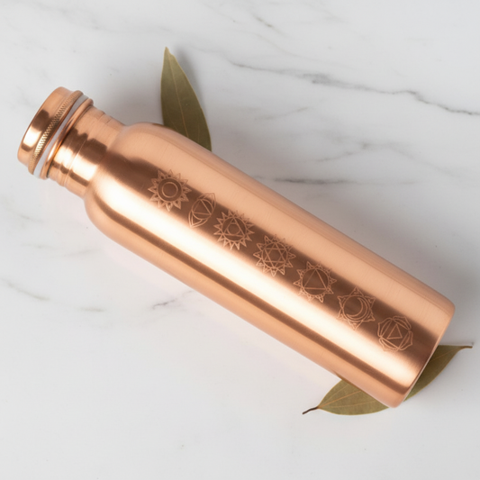 Pure Copper Water Bottle – 7 Chakra Engraved 1000ml | Ayurvedic Tamra Jal