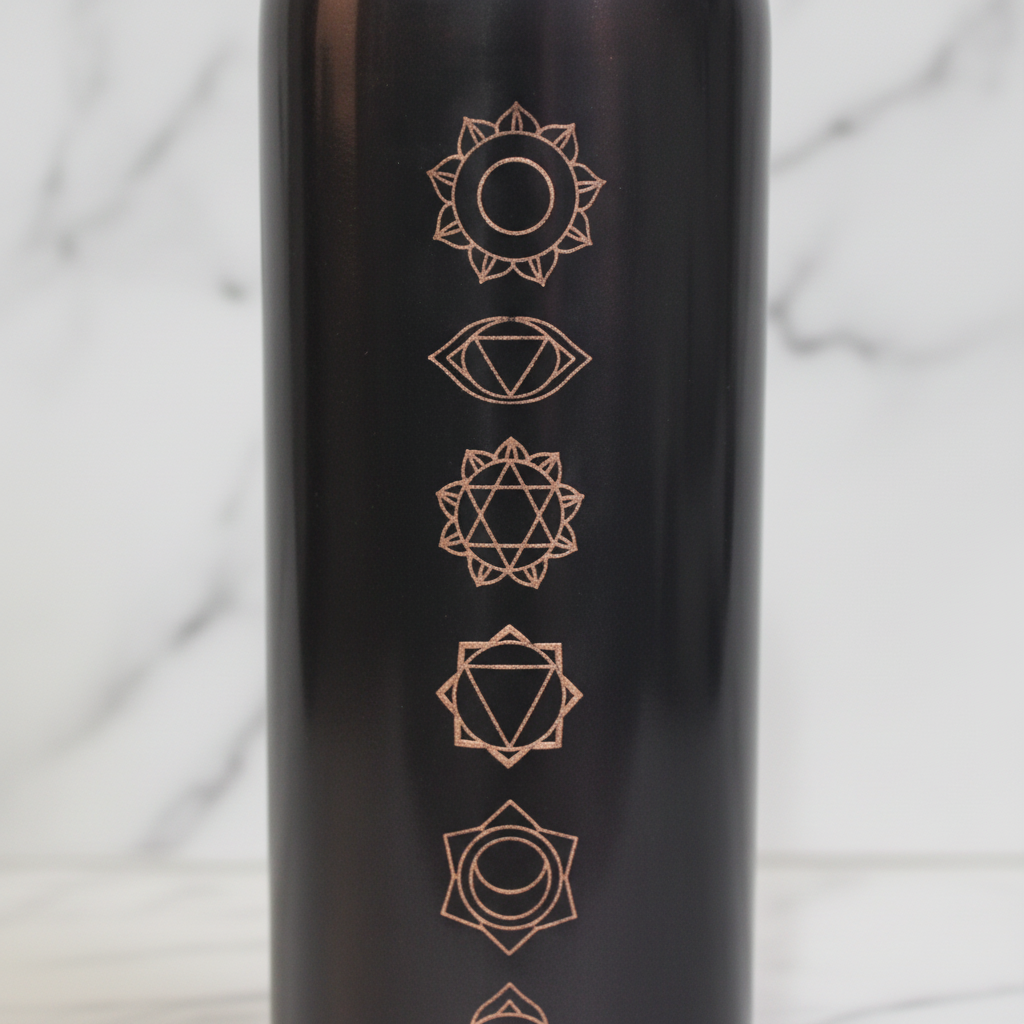 Pure Copper Matte Black 7-Chakra Water Bottle 1L | Ayurvedic Tamra Jal