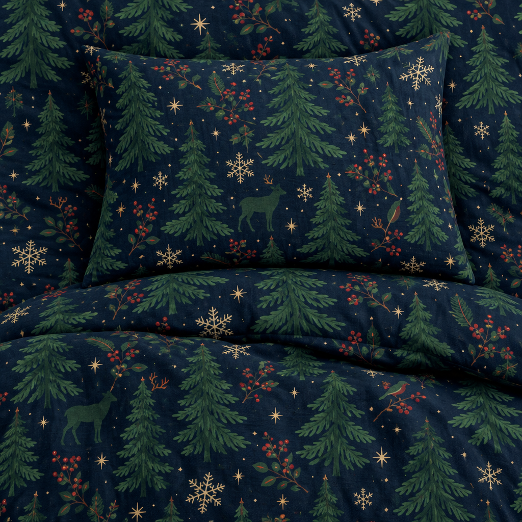 Christmas Pine Forest 100% Cotton Duvet Cover Set with 2 Shams