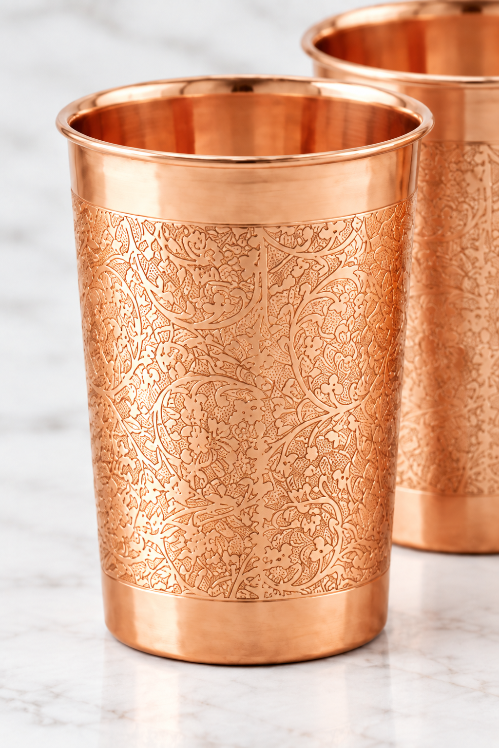 Nordic Christmas Copper Gift Set | Hammered Bottle & 2 Floral Tumblers