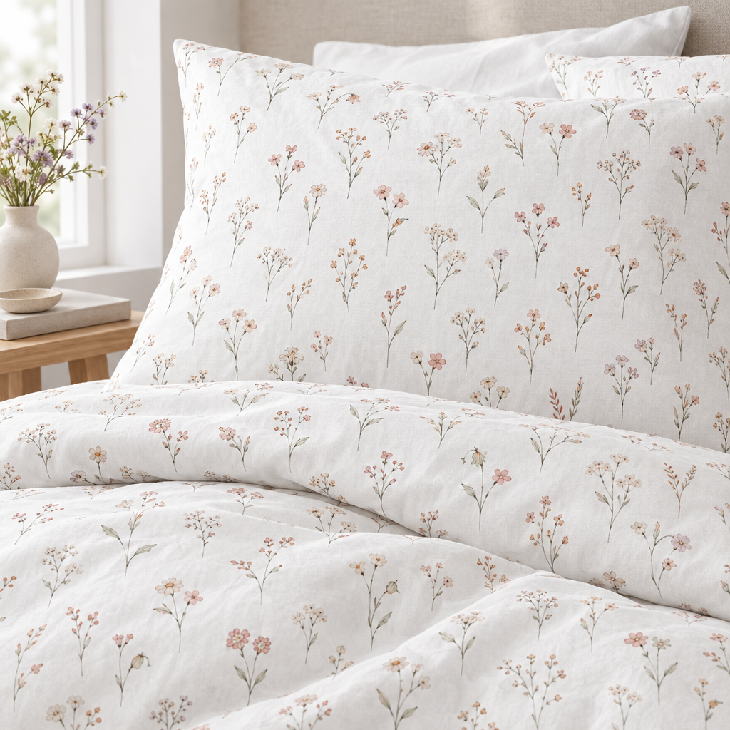 Delicate Wildflower 100% Cotton Duvet Cover Set with 2 Shams