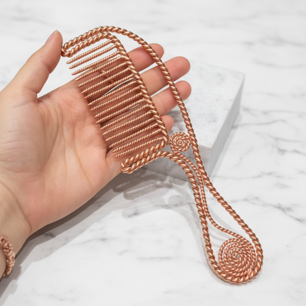 Copper Frequency Comb | 144 MHz Sacred Royal Cubit | Pure Copper | Energy & Scalp Healing