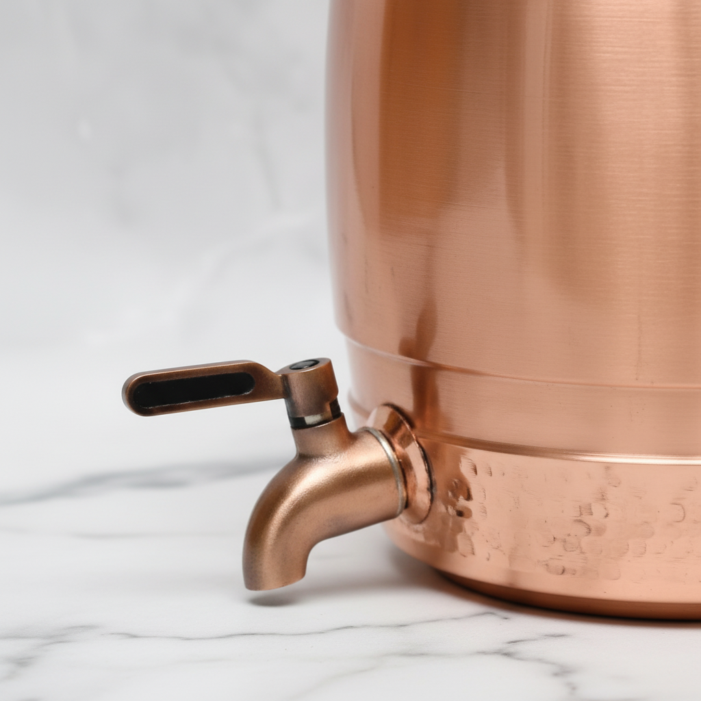 Pure Copper Water Dispenser – Barrel Top Hammered Design | 8L | Ayurvedic Tamra Jal