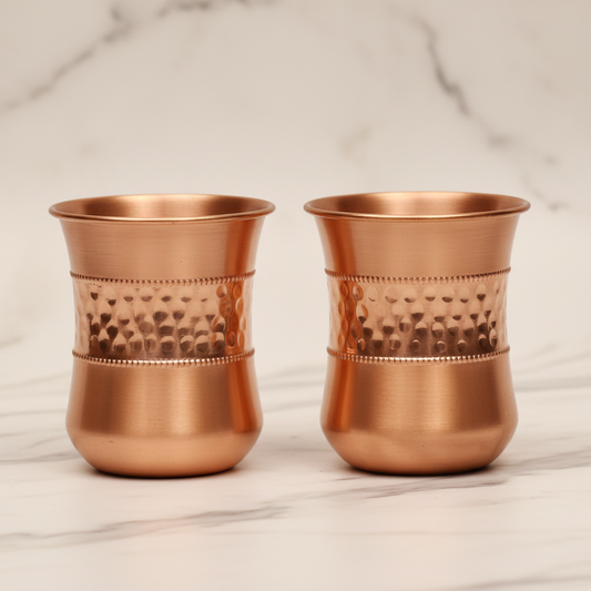 Pure Copper Hammered Tumbler Glass | Set of 2 | 300ml | Ayurvedic Tamra Jal | Designed in Norway